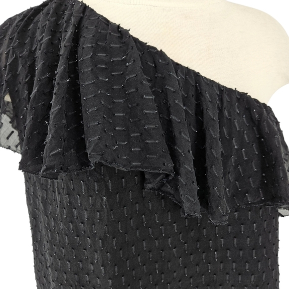 Paige Shandi Blouse Silk Black Ruffle Flutter One Shoulder Lined Top Large - Picture 4 of 10